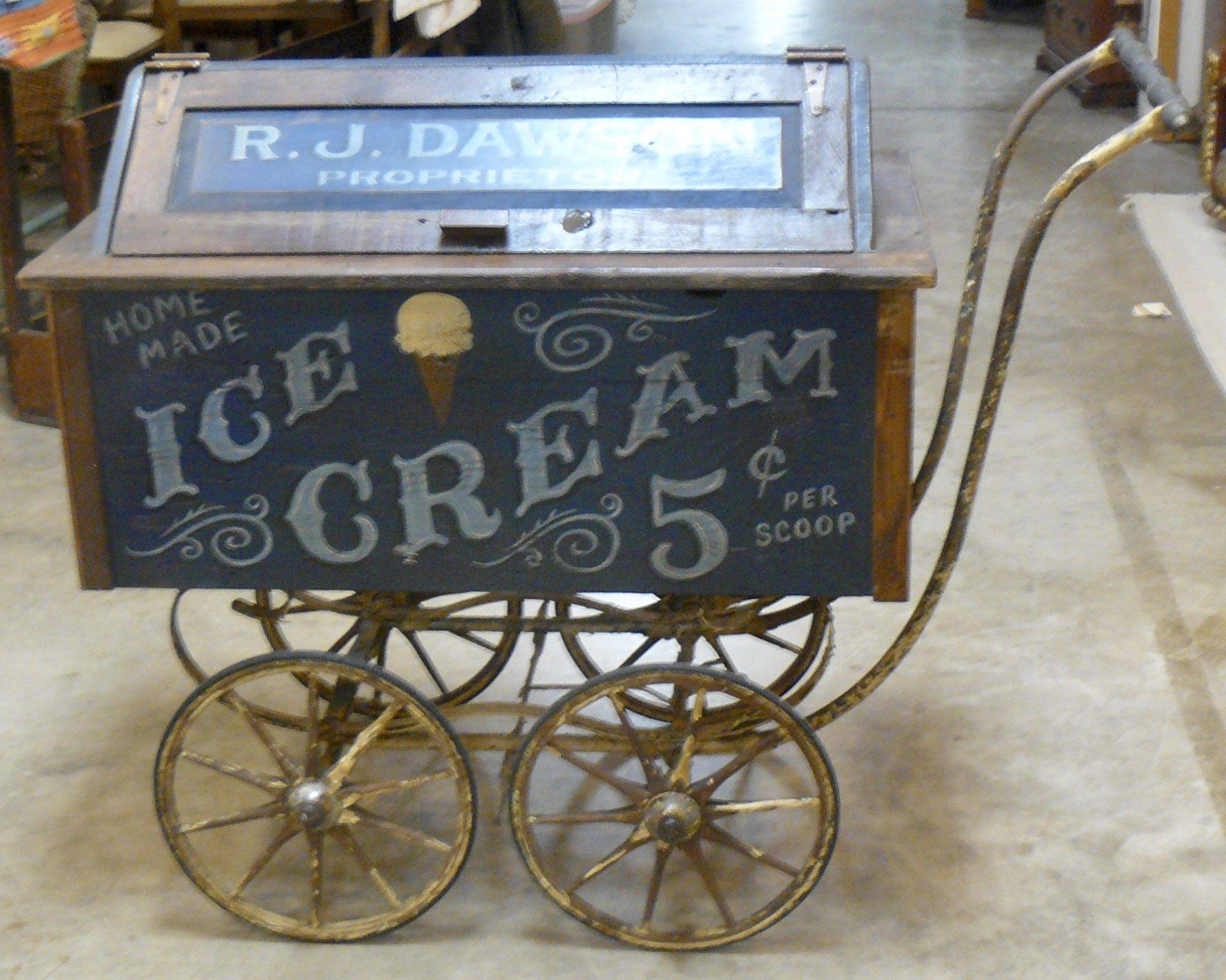 A 19th Century Ice Cream Cart, an Antique Spool and an Original