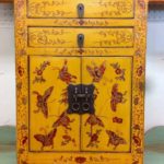 Small Painted Asian Cabinet in bright saffron yellow and red
